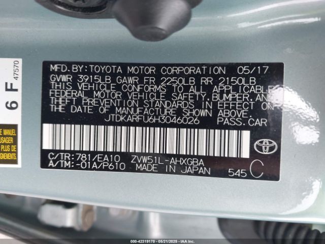 JTDKARFU6H3046026 Toyota Prius Four