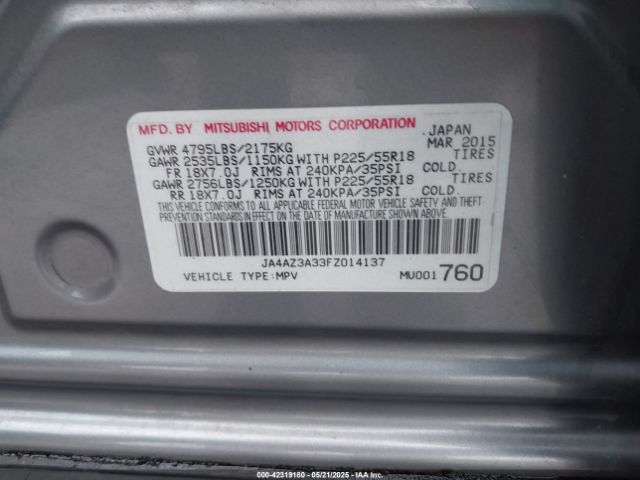 2015 MITSUBISHI OUTLANDER JA4AZ3A33FZ014137 Photo 8