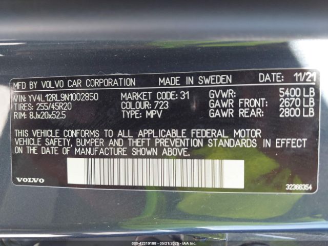 2022 VOLVO XC60 YV4L12RL9N1002850 Photo 8