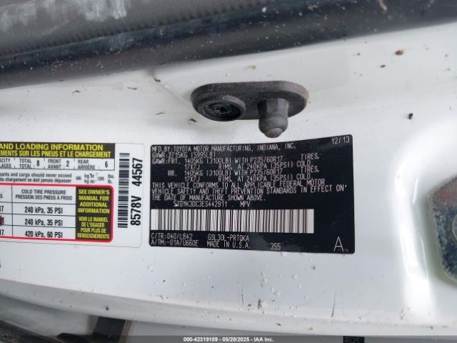5TDYK3DC3ES442911 Toyota Sienna Xle V6 8 Passenger