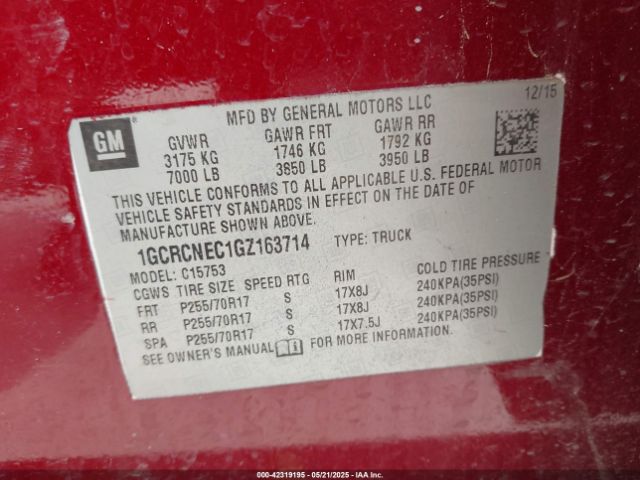 1GCRCNEC1GZ163714 Chevrolet Silverado 1500 Wt