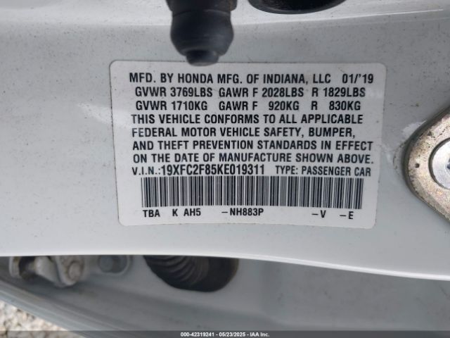 19XFC2F85KE019311 Honda Civic Sport