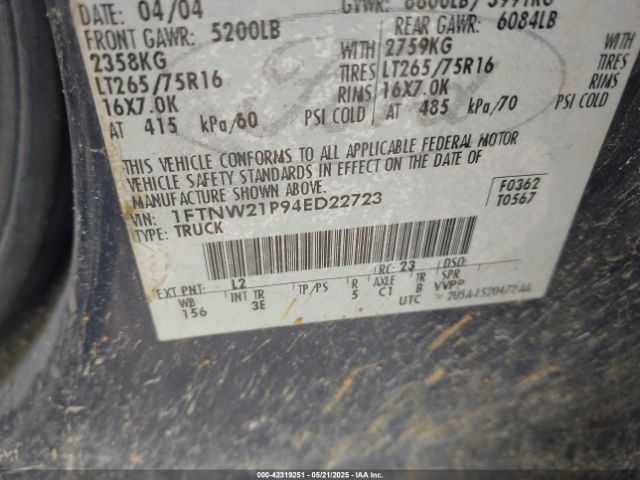 2004 FORD F-250 1FTNW21P94ED22723 Photo 8