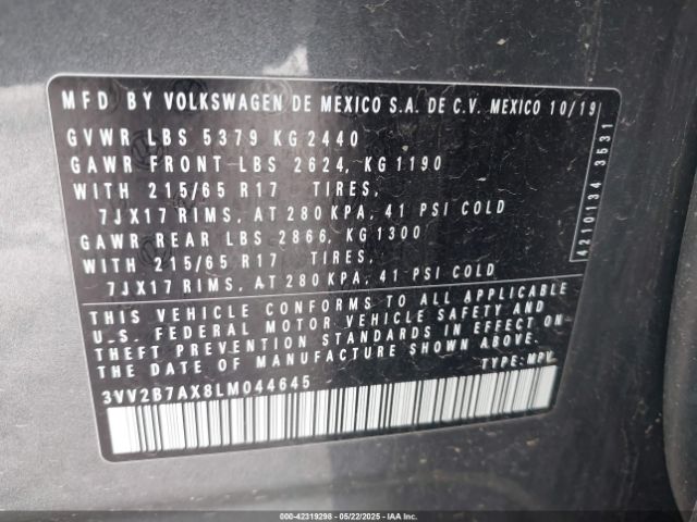 2020 VOLKSWAGEN TIGUAN 3VV2B7AX8LM044645 Photo 8