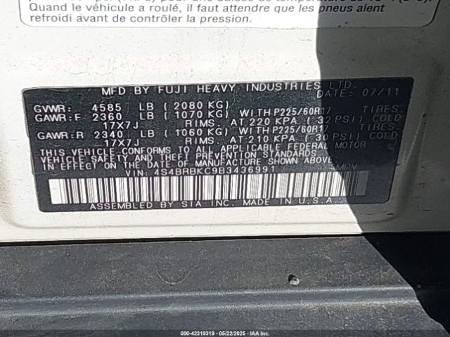 2011 SUBARU OUTBACK 4S4BRBKC9B3436991 Photo 8