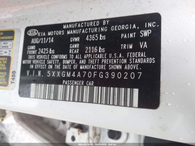 5XXGM4A70FG390207 KIA Optima Lx