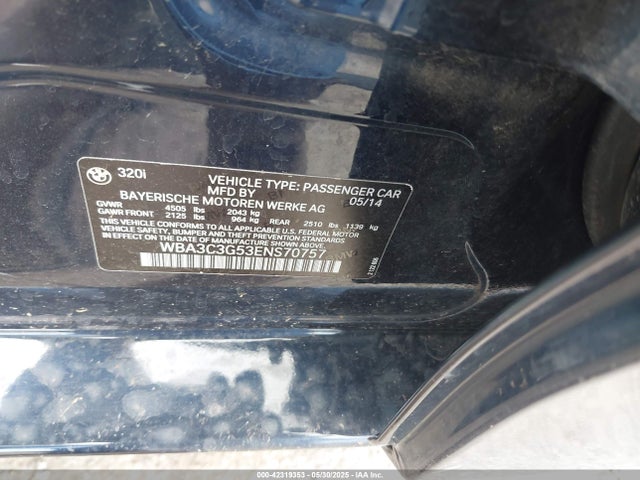 42319353 :رقم المزاد ، WBA3C3G53ENS70757 vin ، 2014 Bmw 320i Xdrive مزاد بيع