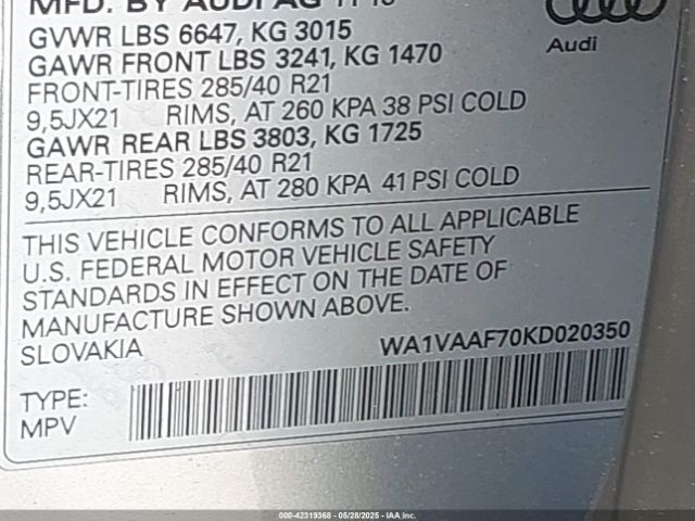 2019 AUDI Q7 WA1VAAF70KD020350 Photo 8