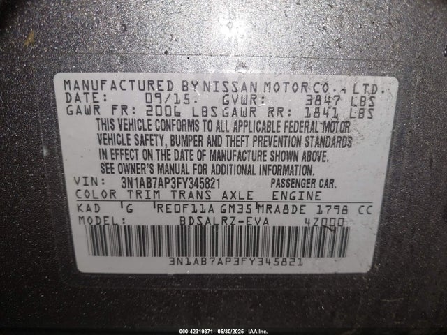 3N1AB7AP3FY345821 Nissan SENTRA SR