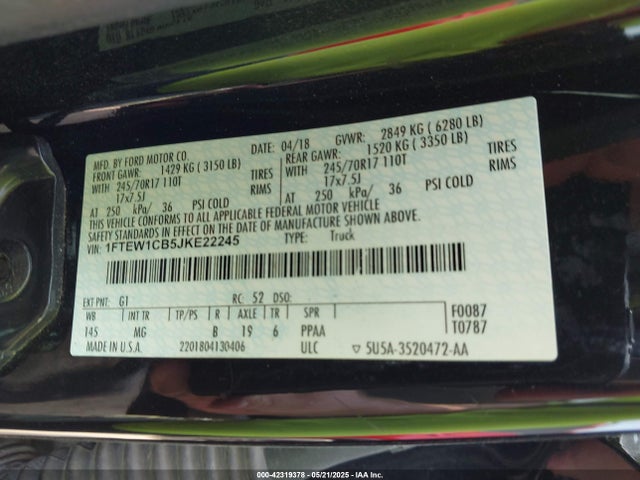 Ford 3.3l tivct 2018 1FTEW1CB5JKE22245 Image 9