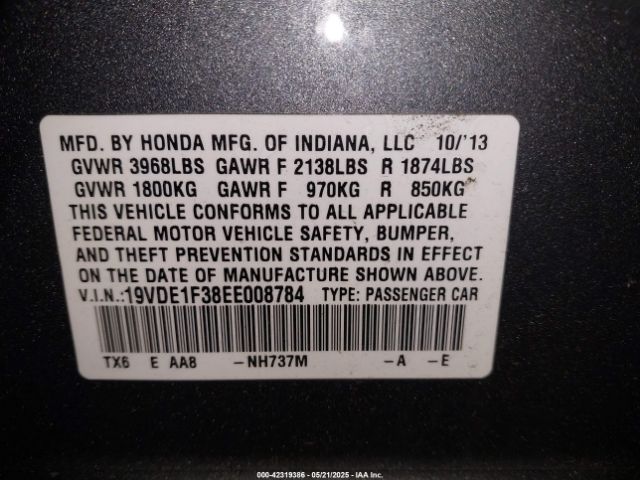 2014 ACURA ILX 19VDE1F38EE008784 Photo 8