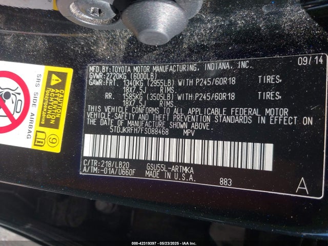 5TDJKRFH7FS088468 Toyota Highlander Xle V6
