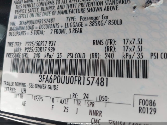 3FA6P0UU0FR157481 Ford Fusion Hybrid S