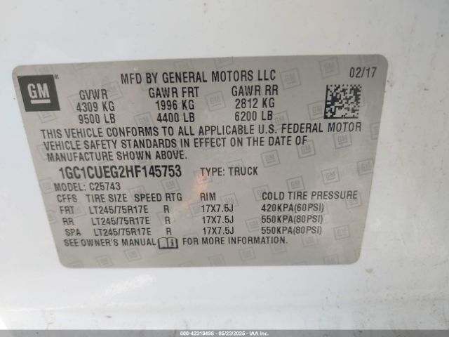 1GC1CUEG2HF145753 Chevrolet Silverado 2500hd Wt