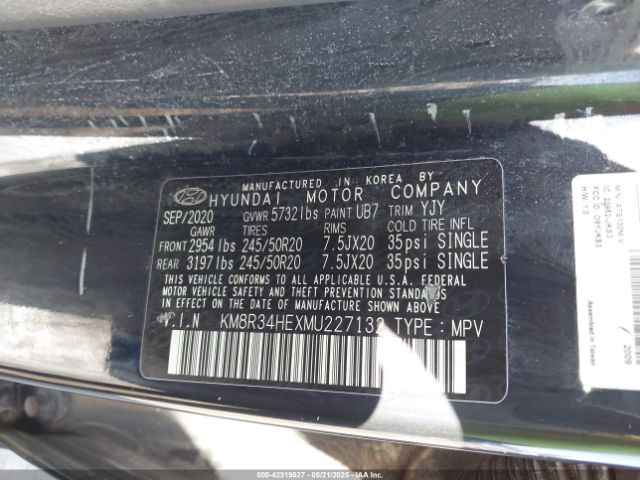 KM8R34HEXMU227132 Hyundai Palisade Sel