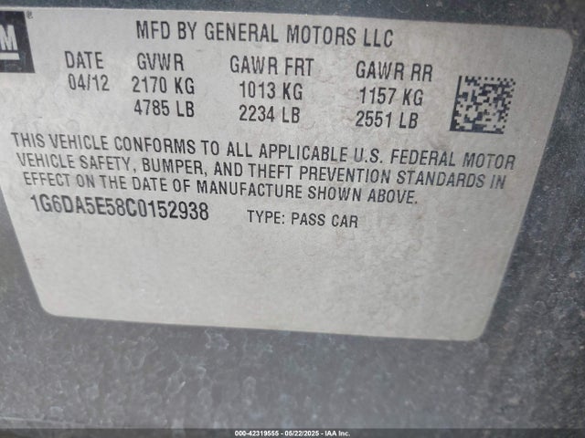 2012 CADILLAC CTS 1G6DA5E58C0152938 Photo 8