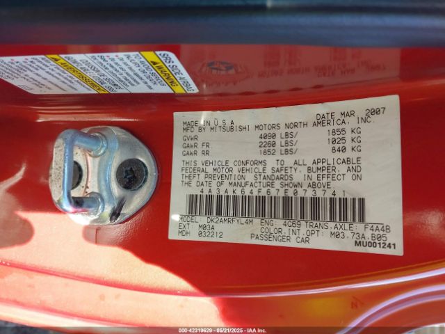 2007 MITSUBISHI ECLIPSE 4A3AK64F67E073741 Photo 8