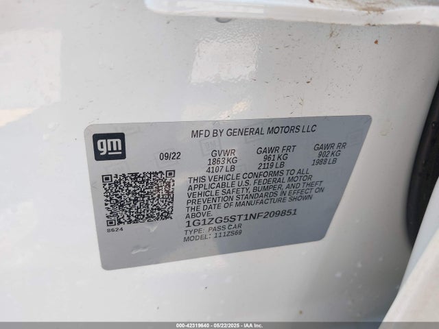 1G1ZG5ST1NF209851 Chevrolet lfv - direct injection, variable valve timing, gen 1 gmna