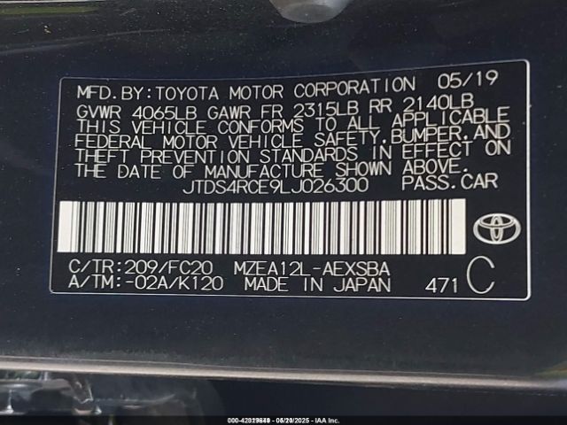 JTDS4RCE9LJ026300 Toyota COROLLA SE