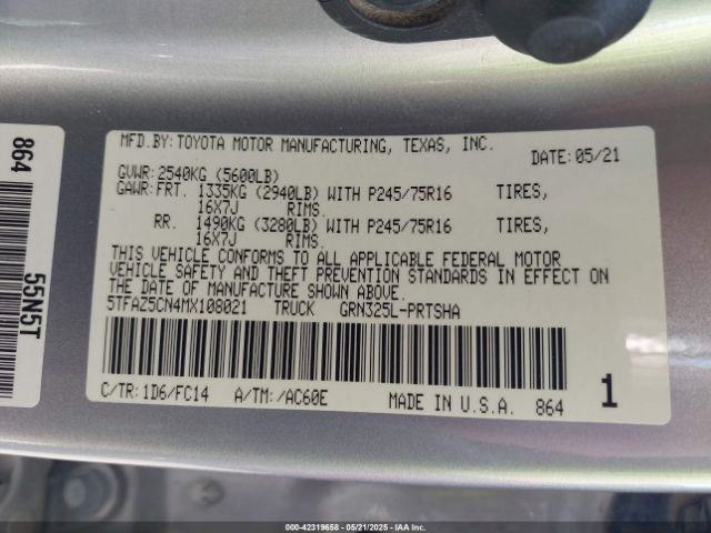 2021 TOYOTA TACOMA 5TFAZ5CN4MX108021 Photo 8