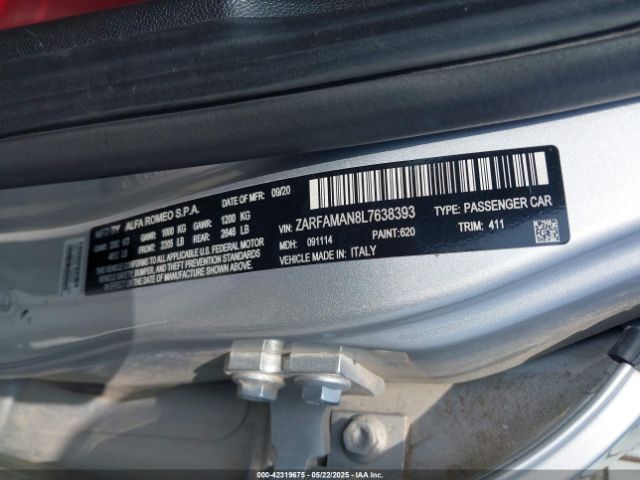 2020 ALFA ROMEO GIULIA ZARFAMAN8L7638393 Photo 8