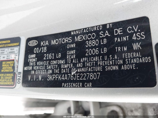 3KPFK4A76JE227807 KIA FORTE LX