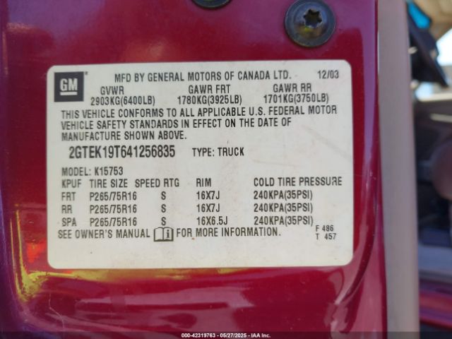 2004 GMC SIERRA 1500 2GTEK19T641256835 Photo 8