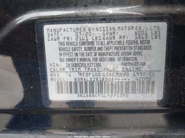 3N1AB8CV5LY271394 Nissan Sentra Sv Xtronic Cvt