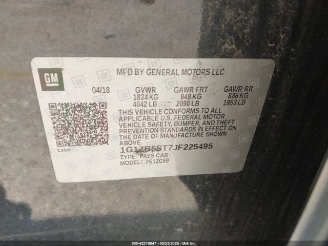 1G1ZB5ST7JF225495 Chevrolet Malibu 1ls