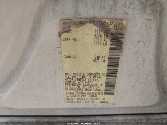 1N4AL3AP0HN320092 Nissan Altima 2.5 S