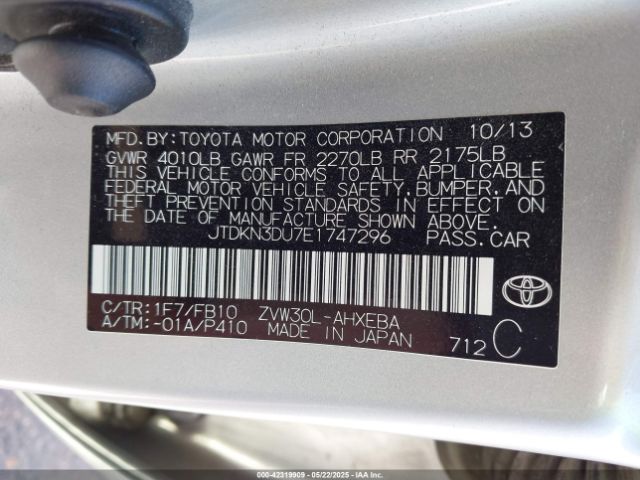JTDKN3DU7E1747296 Toyota Prius Three