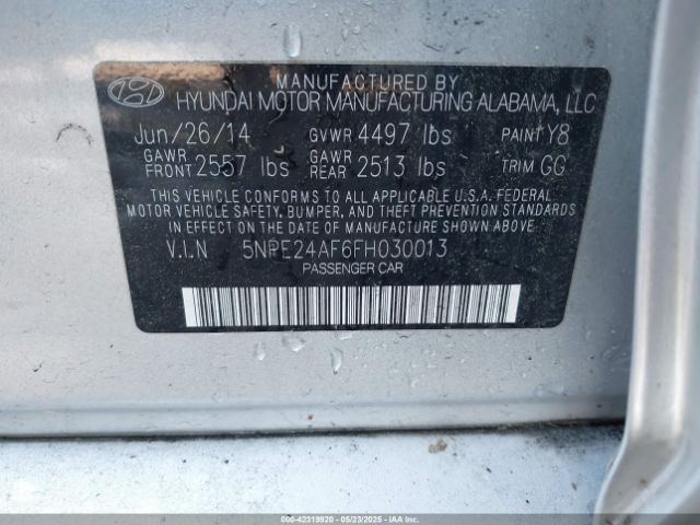 5NPE24AF6FH030013 Hyundai SONATA SE