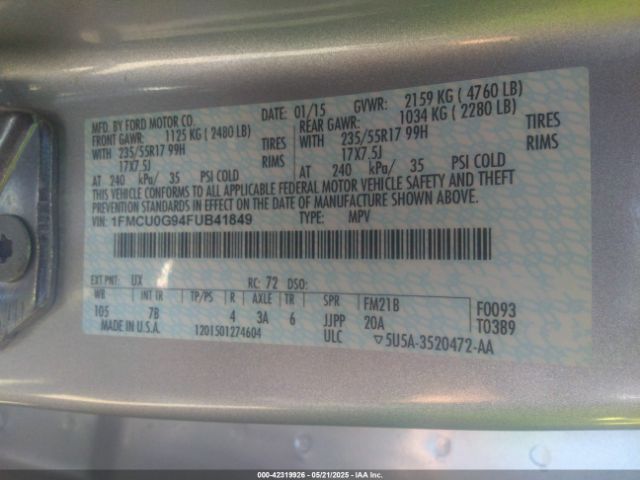1FMCU0G94FUB41849 Ford ESCAPE SE