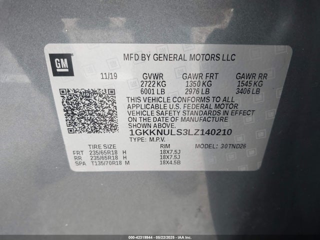 1GKKNULS3LZ140210 GMC Acadia Awd Slt