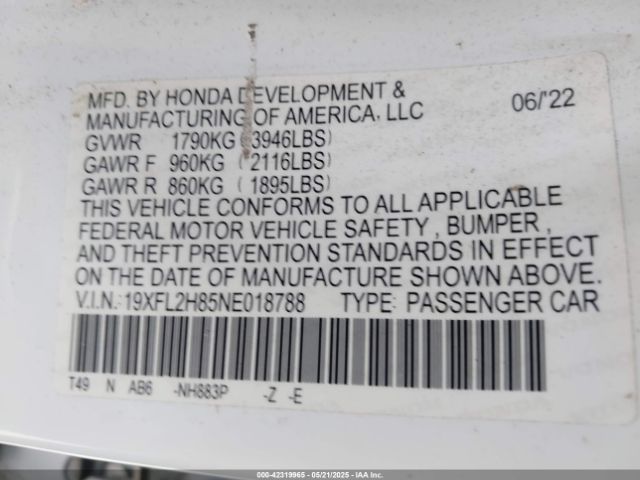 2022 HONDA CIVIC 19XFL2H85NE018788 Photo 8