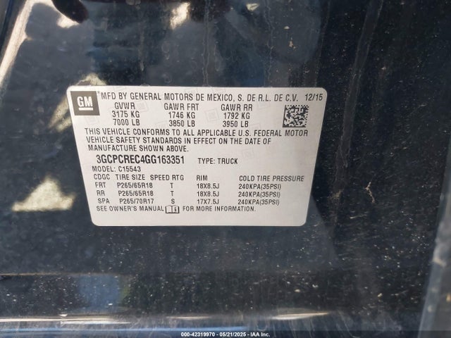 3GCPCREC4GG163351 Chevrolet Silverado 1500 1lt