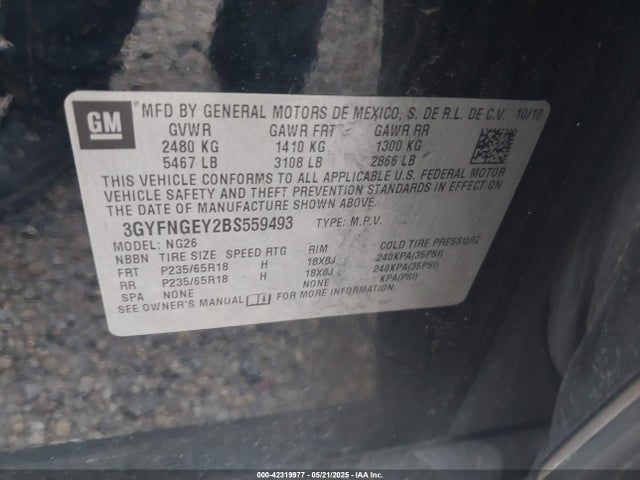 2011 CADILLAC SRX 3GYFNGEY2BS559493 Photo 8
