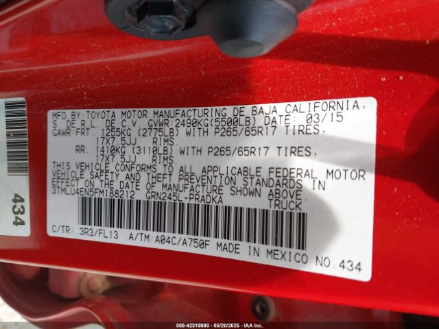 3TMLU4EN5FM188212 Toyota Tacoma Base V6
