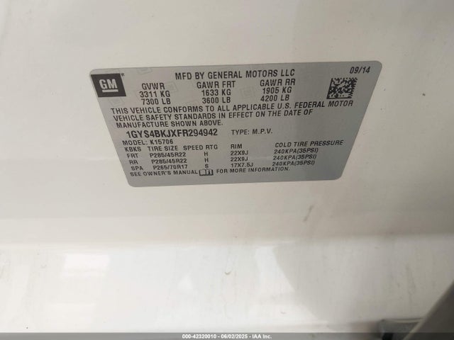 2015 CADILLAC ESCALADE 1GYS4BKJXFR294942 Photo 8
