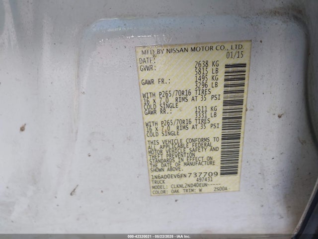 1N6AD0EV6FN737709 Nissan Frontier S/sv/sl/pro-4x
