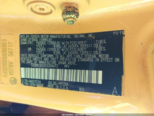 2012 TOYOTA SIENNA 5TDKK3DC6CS204473 Photo 8