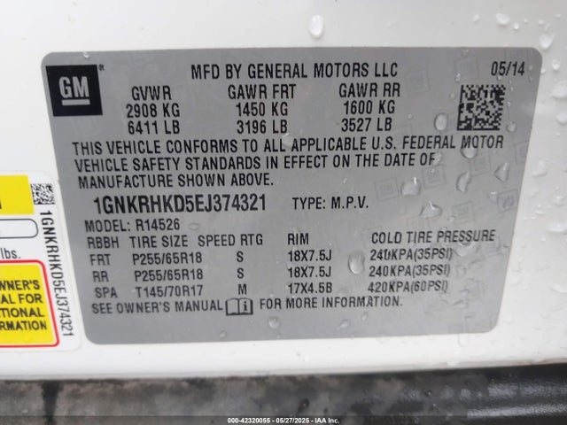 1GNKRHKD5EJ374321 Chevrolet llt