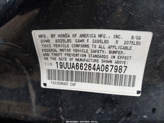 2004 ACURA TL 19UUA66264A067987 Photo 8