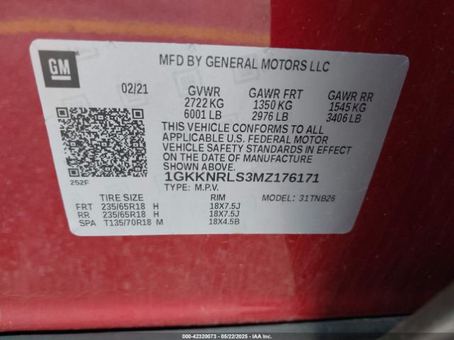1GKKNRLS3MZ176171 GMC Acadia Awd Sle