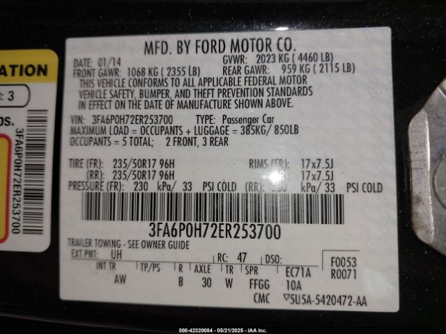 3FA6P0H72ER253700 Ford FUSION SE