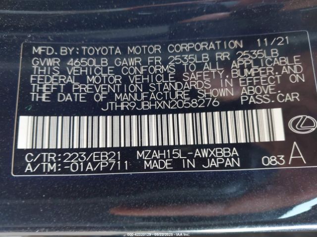 JTHR9JBHXN2058276 Lexus m20a-fxs, 3nm,1mm