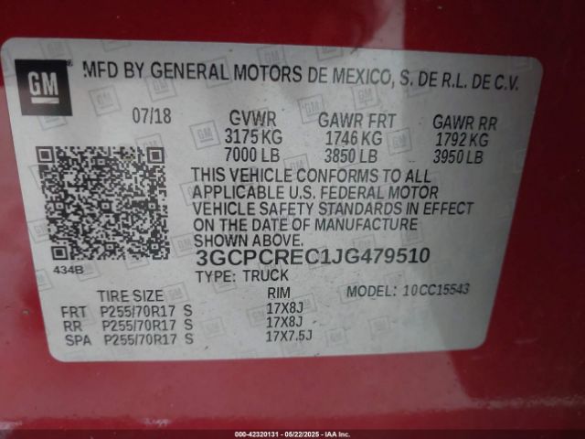 3GCPCREC1JG479510 Chevrolet Silverado 1500 1lt