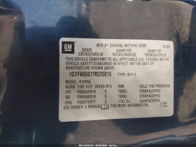 2007 CADILLAC ESCALADE ESV 1GYFK66877R235810 Photo 8