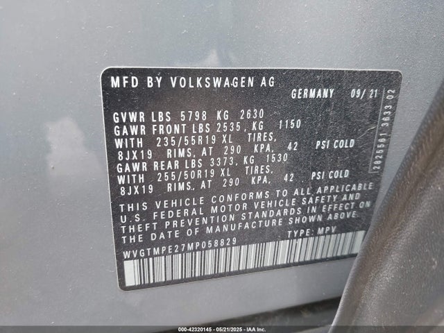 Aukcja sprzedaży 2021 Volkswagen Id.4 Pro S, vin: WVGTMPE27MP058829, numer aukcji: 42320145