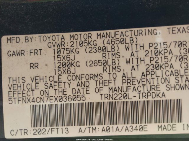 5TFNX4CN7EX036055 Toyota Tacoma